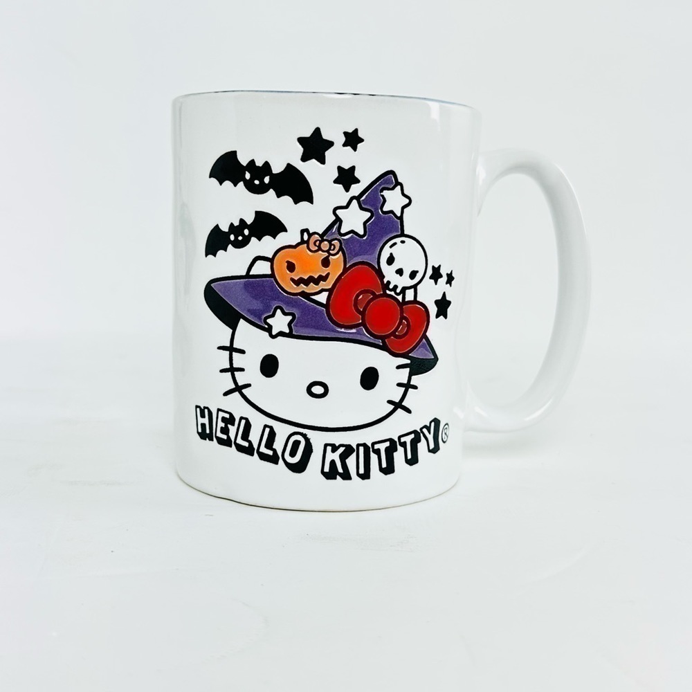 NWT Hello Kitty Halloween Witch Pumpkin Skull Bats Stars Spider Web Broom Mugs - Picture 2 of 7